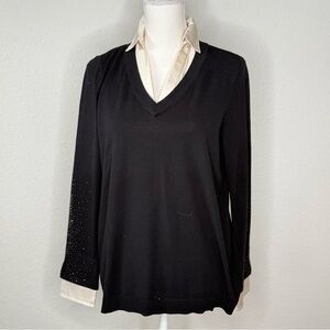 Chico's Black Top with Cream Detail